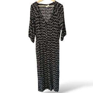 GAP Black White Print Full Button Front Maxi Length Shirt Dress Drawstring Waist